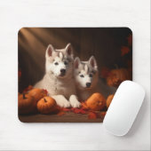 Siberische Husky Puppy Herfst Delight Pompoen Muismat (Met muis)