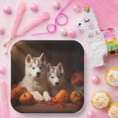 Siberische Husky Puppy Herfst Delight Pompoen Papieren Bordje (Feest)