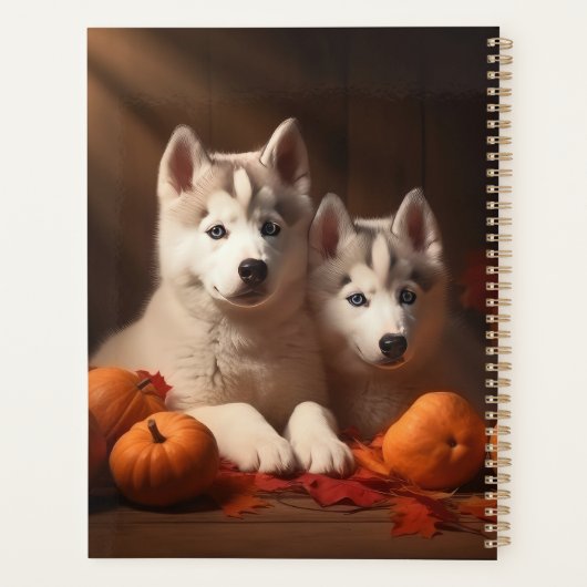 Siberische Husky Puppy Herfst Delight Pompoen Planner (Achterkant)