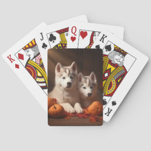 Siberische Husky Puppy Herfst Delight Pompoen Pokerkaarten