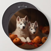 Siberische Husky Puppy Herfst Delight Pompoen Ronde Button 6,0 Cm (Voorkant /achterkant)