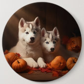 Siberische Husky Puppy Herfst Delight Pompoen Ronde Button 6,0 Cm (Voorkant)