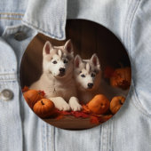 Siberische Husky Puppy Herfst Delight Pompoen Ronde Button 6,0 Cm (In situ)
