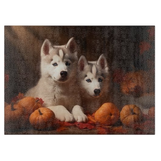 Siberische Husky Puppy Herfst Delight Pompoen Snijplank (Voorkant)