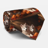 Siberische Husky Puppy Herfst Delight Pompoen Stropdas (Opgerold)