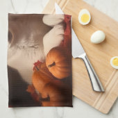 Siberische Husky Puppy Herfst Delight Pompoen Theedoek (Quarter Fold)