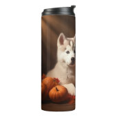 Siberische Husky Puppy Herfst Delight Pompoen Thermosbeker (Gedraaid links)