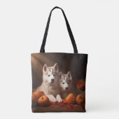 Siberische Husky Puppy Herfst Delight Pompoen Tote Bag (Achterkant)