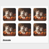 Siberische Husky Puppy Herfst Delight Pompoen Vierkante Sticker (Vel)