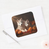 Siberische Husky Puppy Herfst Delight Pompoen Vierkante Sticker (Envelop)