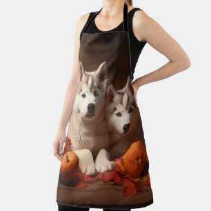 Siberische Husky Puppy Herfst Plezier Pompoen  Schort