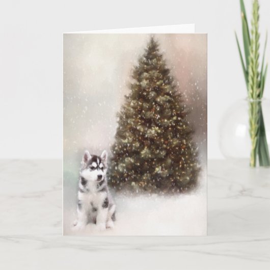 Siberische Husky Puppy Kerstmis Kaart (Voorkant)