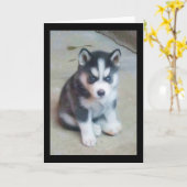 Siberische Husky puppy kunst Kaart (Gele Bloem)