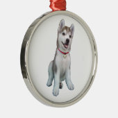 Siberische Husky Puppy Metalen Ornament (Rechts)