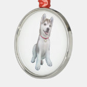 Siberische Husky Puppy Metalen Ornament (Links)