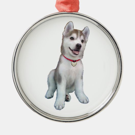 Siberische Husky Puppy Metalen Ornament (Voorkant)