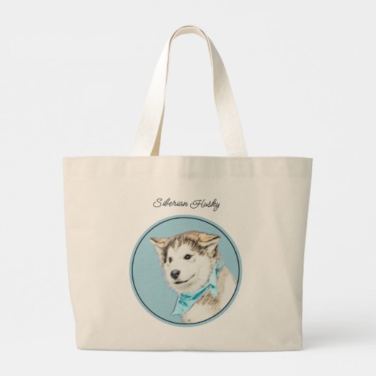 Siberische Husky Puppy Schilderen Koper Rode Hond Grote Tote Bag (Achterkant)