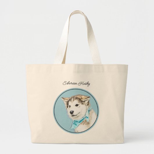Siberische Husky Puppy Schilderen Koper Rode Hond  Grote Tote Bag (Voorkant)