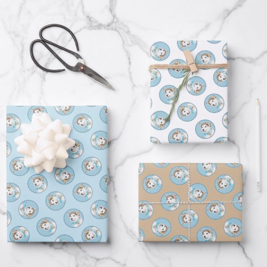 Siberische Husky Puppy Schilderen Koper Rode Hond  Inpakpapier Vel (Voorkant)