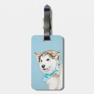 Siberische Husky Puppy Schilderij - Originele Hond Bagagelabel