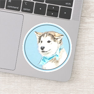 Siberische Husky Puppy Schilderij - Originele Hond Sticker