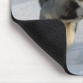 Siberische Husky puppy speelt in de sneeuw. Muismat (Hoek)