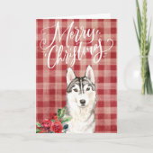 Siberische Husky Red Plaid Kerstmis Feestdagen Kaart (Voorkant)