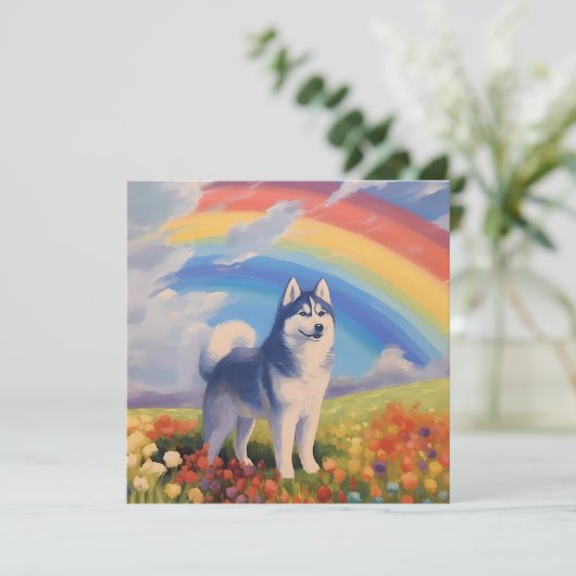 Siberische Husky Regenboog Memorial aangepaste hon (Staand voorkant)