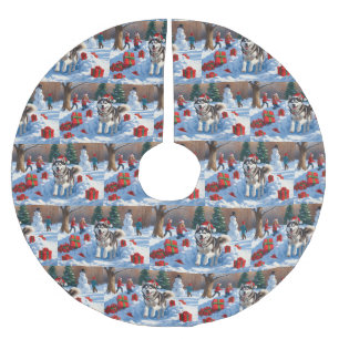 Siberische Husky Rent in de Sneeuw met Kerstmuts Kerstboom Rok