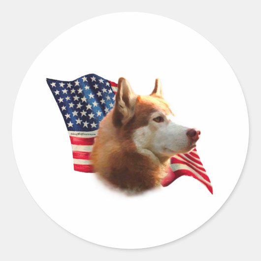 Siberische Husky (rode) vlag Ronde Sticker (Voorkant)