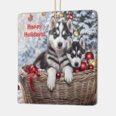 Siberische Husky Schattigee kerstvakantie Keramisch Ornament (Links)