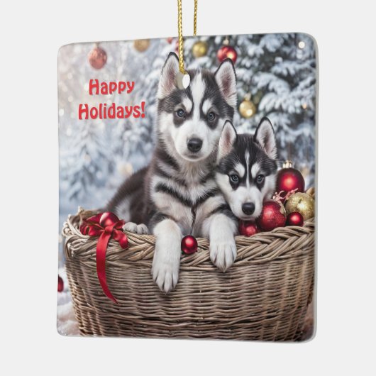 Siberische Husky Schattigee kerstvakantie Keramisch Ornament (Links)