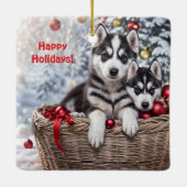 Siberische Husky Schattigee kerstvakantie Keramisch Ornament (Achterkant)