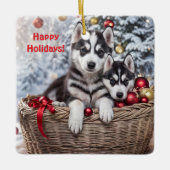 Siberische Husky Schattigee kerstvakantie Keramisch Ornament (Voorkant)