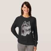 Siberische Husky schets lang T-shirt (Voorkant volledig)