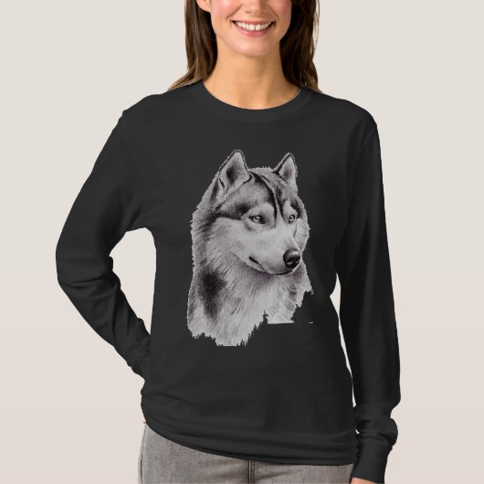 Siberische Husky schets lang T-shirt (Voorkant)