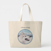 Siberische Husky Schilderij Zilver en Witte Hond A Grote Tote Bag (Achterkant)
