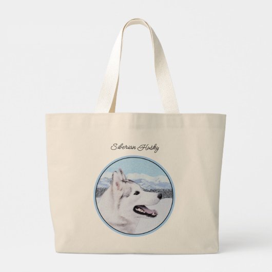 Siberische Husky Schilderij Zilver en Witte Hond A Grote Tote Bag (Achterkant)