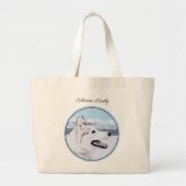 Siberische Husky Schilderij Zilver en Witte Hond A Grote Tote Bag (Voorkant)
