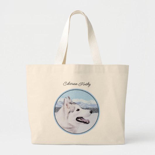 Siberische Husky Schilderij Zilver en Witte Hond A Grote Tote Bag (Voorkant)