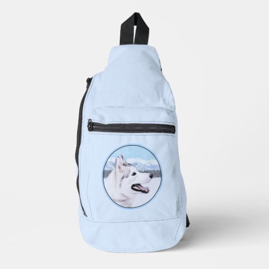 Siberische Husky Schilderij Zilver en Witte Hond A Sling Bag (Voorkant)