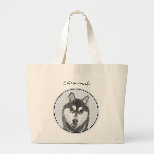 Siberische Husky Schilderij Zwart-wit Dog Art Grote Tote Bag (Voorkant)