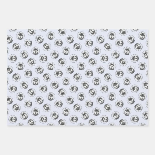 Siberische Husky Schilderij Zwart-wit Dog Art Inpakpapier Vel (Voorkant)