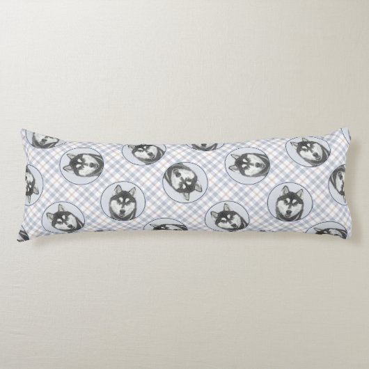 Siberische Husky Schilderij Zwart-wit Dog Art Lichaamskussen (Voorkant)