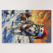 Siberische Husky Sovjet Stijl Kerstblok Trekt Hoed Legpuzzel (Horizontaal)