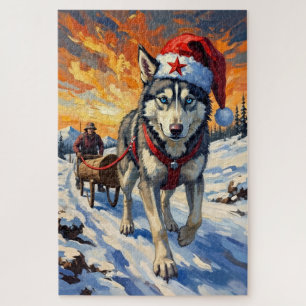 Siberische Husky Sovjet Stijl Kerstblok Trekt Hoed Legpuzzel