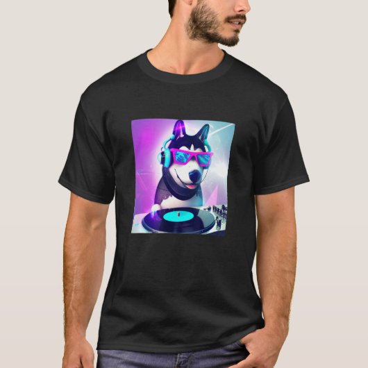 Siberische husky Vaporwave DJ Dog Aesthetische Boy T-shirt (Voorkant)