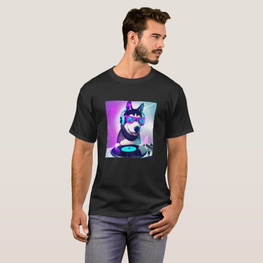 Siberische husky Vaporwave DJ Dog Aesthetische Boy T-shirt (Voorkant volledig)