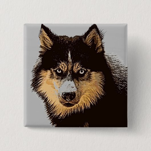 Siberische Husky Vierkante Button 5,1 Cm (Voorkant)