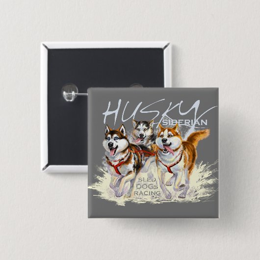siberische husky vierkante button 5,1 cm (Voorkant /achterkant)